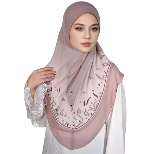 Ready To Wear Instant Hijab For Women Chiffon Hijabs Islamic Abaya Turban Muslim Slip-On Khimar Floral Hijab Scarf - color: 4# Dusty Pink