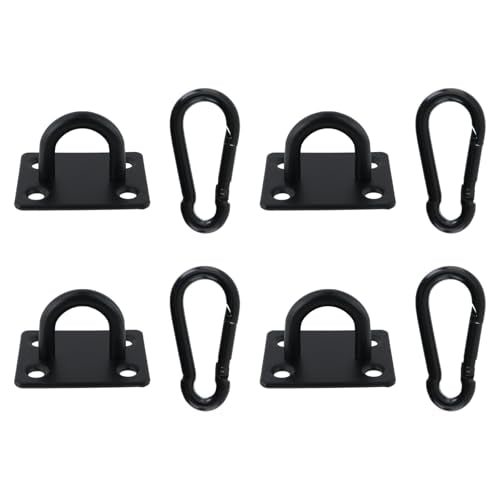 Dnyta 4Pcs Stainless Steel Ceiling Hook Pad Eye Plate Wall Mount Ring Hooks Hanging kit, Heavy Duty Marine Hardware Hook with Snap Hooks and Screws for Swing Hanging, Wall/Ceiling Mount(Medium, Black) - color: Black With Buckle, Square-shaped, size: Mediu