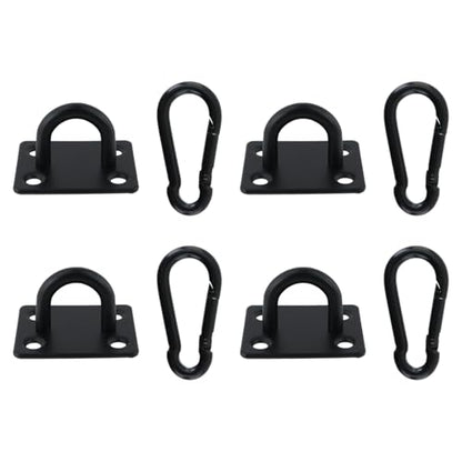 Dnyta 4Pcs Stainless Steel Ceiling Hook Pad Eye Plate Wall Mount Ring Hooks Hanging kit, Heavy Duty Marine Hardware Hook with Snap Hooks and Screws for Swing Hanging, Wall/Ceiling Mount(Medium, Black) - color: Black With Buckle, Square-shaped, size: Mediu
