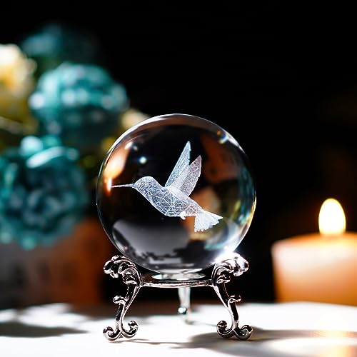 3D Hummingbird Crystal Ball with Stand Glass Paperweight Gift Decor - color: Hummingbird