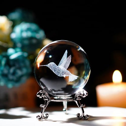 3D Hummingbird Crystal Ball with Stand Glass Paperweight Gift Decor - color: Hummingbird