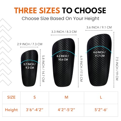 Soccer Shin Guards - Carbon Fiber Shin Pads with Portable Carrying Case for Men, Women, Youths, Kids, Size L M S - size: Small