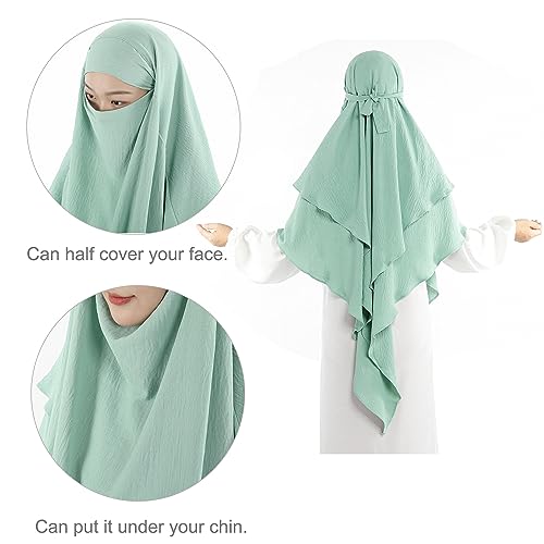 Khalat Muslim Prayer Hijab - 2 Layers Soft Breathable Islamic Dubai Women's Instant Long Hijab - color: Light Green