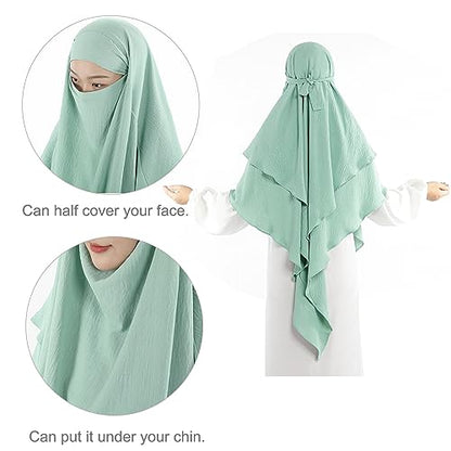 Khalat Muslim Prayer Hijab - 2 Layers Soft Breathable Islamic Dubai Women's Instant Long Hijab - color: Light Green