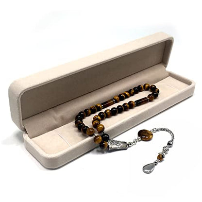 Design -Tiger Eye Stone Series Worry Beads - Prayer Beads - Tesbih-Tasbih-Tasbeeh-Misbaha-Masbaha-Subha-Sebha-Sibha-Rosary (Tiger Eye Natural Stone -8 mm 33 Beads & Drop Tassel) - color: Tiger Eye Natural Stone -8 Mm 33 Beads & Drop Tassel