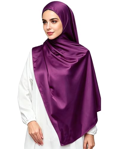 Lina & Lily Luxury Satin Hijab Head Scarf Shawl Wrap for Muslim Women Extra Long - color: Dark Magenta