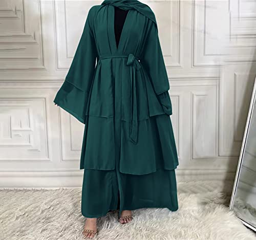 Abayas for Women Muslim Dubai Dress Solid Loose Fit Long Cardigan Islamic Kaftan Robe Open Front Maxi Length - color: #A: Dark Green, size: Medium