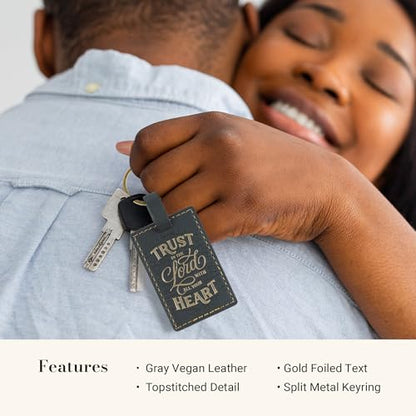 Christian Art Gifts Premium Vegan Leather Split Metal Inspirational Scripture Keychains for Men & Women: Multicolor Designs - color: Trust in the Lord/Dark Charcoal & Gold