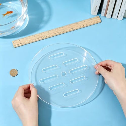 OLYCRAFT Acrylic Aquarium Anti-Jumping Lid Cover 8.7 Inch Round Aquarium Protection Lid Clear Acrylic Plate Fish Tank Covers with Hole Aquariums Cover Lids to Prevent Fishes for Turtles Shrimps Fish - size: 8.7 Inch