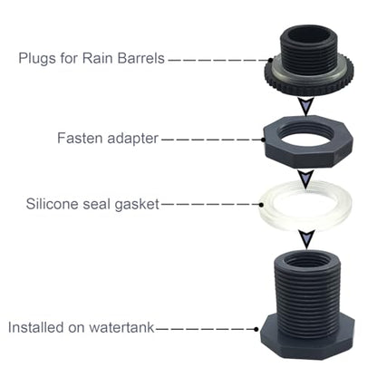 NPT 1 Female PVC Heavy-Duty Bulkhead Fitting with Plug Silicon Seal Gasket Water Tank Connector for 1.89 Inch Hole Saw Rain Barrels, Aquariums 2Pcs (Thickened Version) ﻿ - size: 1 NPT Female