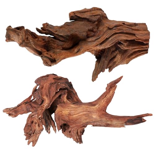 WDEFUN Natural Extral Large Driftwood for Aquarium Decor, 2-Piece 14''-18'' Driftwood for Decorations on Fish Tank, Reptiles Bearded Dragon Accessories or Air Plants - size: Mopani driftwood （14-18 inch pack of 2）
