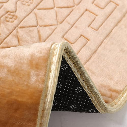 Prayer Rug Muslim Mat Islamic - Thick Prayer Rug Sajadah for Kids Men Women with Islam Prayer Beads for Eid Travel Ramadan, Soft and Luxury (Beige) - color: Beige