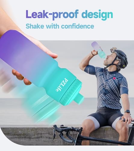 24oz Bike Squeeze Water Bottle, BPA Free Cycling Water Bottle,Leakproof, with Capacity Scale w/Pull Top Lid, Reusable Sport Water Bottle, for Bicycle, Gym,Running - color: y-Blue+Purple
