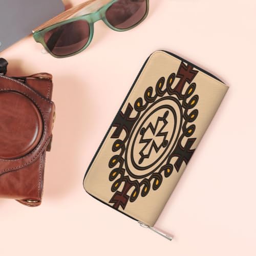 Ethiopian Cross PU Leather Long Wallet for Women Men, Zipper Clutch Wallet RFID Card Holder Organizer - color: Ethiopian Cross2