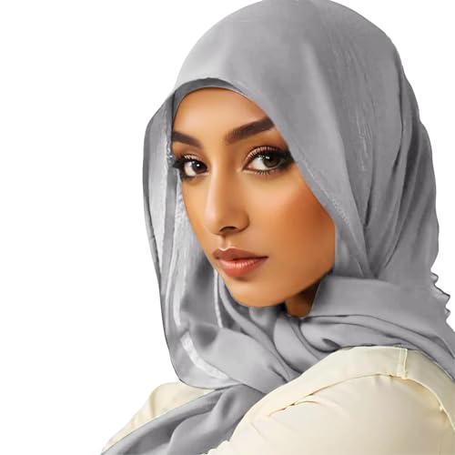 Viscose Hijab Scarf for Women Muslim Cotton Jersey Hijab Fashion Long Scarf Shawls - color: Silver Grey