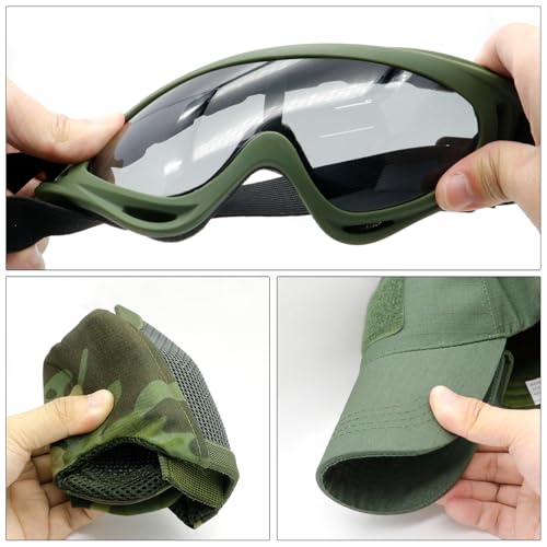 Airsoft Mask with Goggles, Foldable Half Face Airsoft Mesh Mask with Ear Protection for Paintball Shooting Cosplay CS Game - color: 1-ODCPCP~3PCS, size: 3pcs
