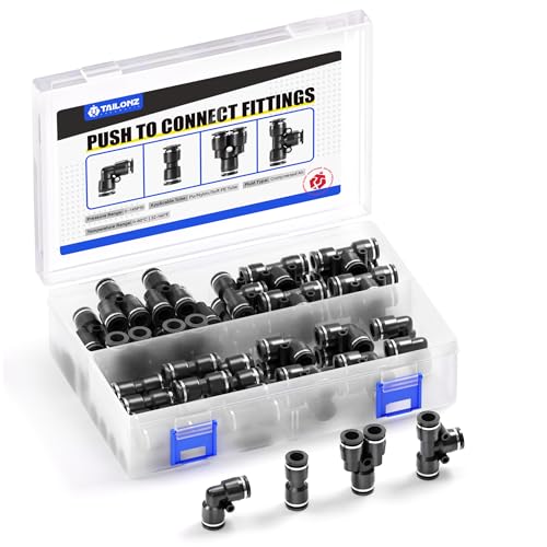 TAILONZ PNEUMATIC Black 1/4 Inch od Push to Connect Fittings Pneumatic Fittings Kit 10 Spliters+10 Elbows+10 tee+10 Straight (40 pcs) - color: Black, size: 1/4"OD/40PCS