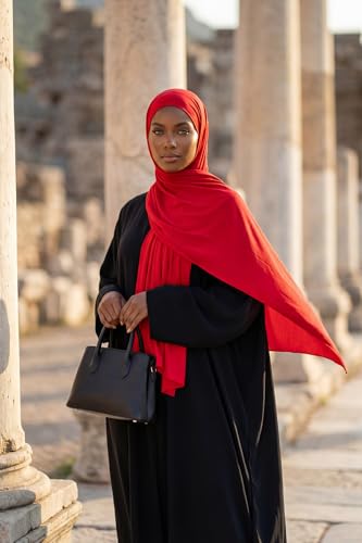 Aisha's Design Neck-Covering Practical Jersey Hijab with Built-In Ninja Bonnet - color: Red