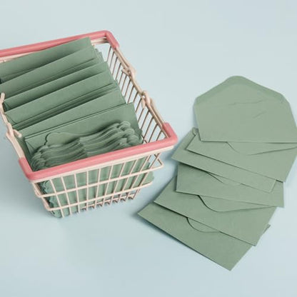 100 Pack Mini Envelopes with Blank Note Cards, Sage-Green | 4 x 2.7 Inches, Self-Adhesive, Small Business Card Size - color: Sage-Green