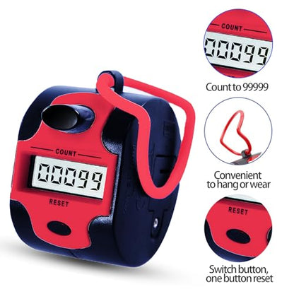 TESEAS Handy Counter Click Manual Digital clicker Stitch Tally Counters Finger Mechanical Palm Handheld Pitch 5-Digit Electronic Display Click Counter Number Count for Row, People, Golf Lap - style: 1pc red