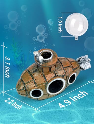Floating Submarine Aquarium Decoration with 2 Float Balls | Resin Floating Submarine Ornament with 2 Clear Balls and Adjustable Line for Aquariums, Fish Tanks and Terrariums - size: 4.9'' Floating submarine