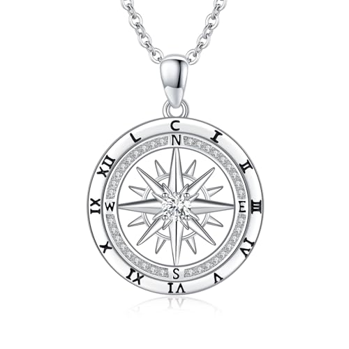 Compass Necklace for Women Jewelry Sterling Silver Travel Necklaces for Wife Wedding Anniversary Girlfriend Birthday Gifts for Her Valentines Day Mom Mothers Day Christmas Graduation Anniversary - style: Compass Necklace