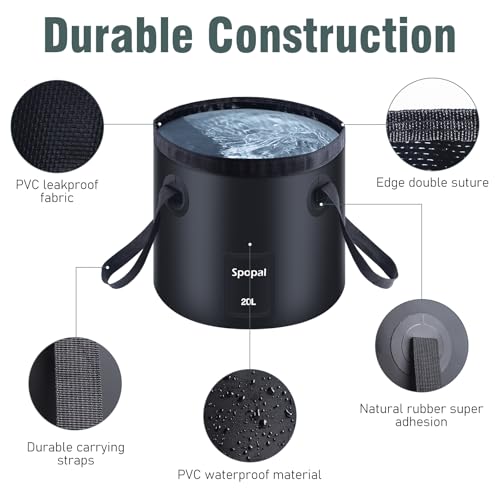 10000mAh Camping Shower with Collapsible Bucket Handle 20L | Portable Camping Shower, 5 Adjustable Speeds, IPX8 Waterproof, LED Display, Perfect for Hiking, Travel, Cars & Pets