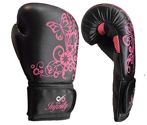 Womens Boxing Gloves Kids MMA Training Ladies Punching Mitts Girls Childrens - color: Black Flower Boxing Gloves, size: 14Oz