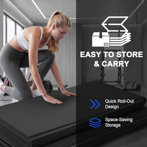 10' x 10' Wrestling Mat (118" x 118" x 1.18") Roll-Up Jiu Jitsu Mat for Home Gym, BJJ, MMA, Grappling, Judo & Martial Arts Training, Durable Non-Slip Folding Exercise Mat - color: Bule