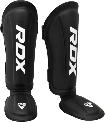 RDX Shin Guards Kickboxing Muay Thai, SATRA SMMAF Approved, Premium Maya Hide Leather, Leg Instep Protection Pads, MMA Martial Arts Kicking Sparring Training Gear, BJJ Karate Boxing Taekwondo, Black - color: Black, size: Small