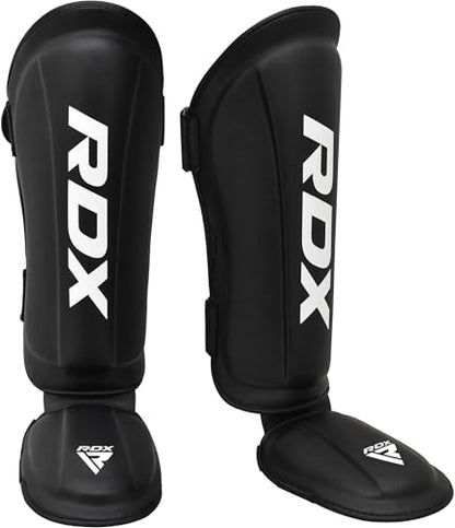 RDX Shin Guards Kickboxing Muay Thai, SATRA SMMAF Approved, Premium Maya Hide Leather, Leg Instep Protection Pads, MMA Martial Arts Kicking Sparring Training Gear, BJJ Karate Boxing Taekwondo, Black - color: Black, size: Large