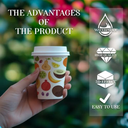 10 Sheets UV DTF Cup Wraps, 10 Styles Fruit Transfer Stickers Waterproof Transfer Stickers Cartoon Rub on Decals for Glass Cups Wood Crafts - style: Cute Fruit