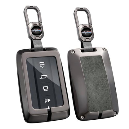 Key Fob Cover Compatible with Great Wall GWM WEY Tank 300 500 Tank300 Tank500 Accessories Alloy& Leather Key Shell Case with Keychains-Short Keychian Gray - color: Short Keychain gray