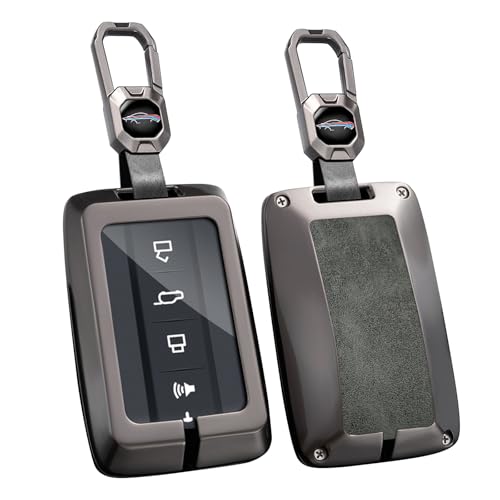 Key Fob Cover Compatible with Great Wall GWM WEY Tank 300 500 Tank300 Tank500 Accessories Alloy& Leather Key Shell Case with Keychains-Short Keychian Gray - color: Short Keychain gray