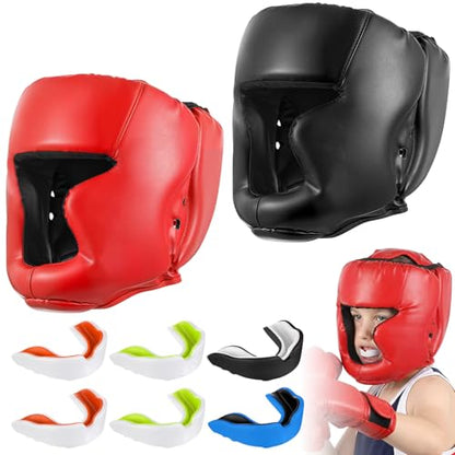 8 Pcs Kids Boxing Training Set - 2 Adjustable Headgear Helmets & 6 EVA Mouthguards for MMA, Muay Thai, Kickboxing - Beginner Sparring Gear