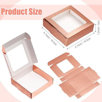 Zonon 30 Pcs Kraft Paper Boxes with Window 4.13 x 4.13 x 1.18 Inch Candy Packaging, Small Gift Boxes, Soap holder, Mini Treat Packaging for Bakery Chocolate Jewelry Display (Rose Gold) - color: Rose Gold