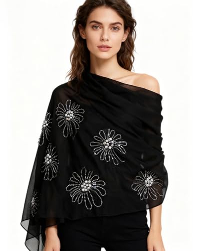 Chiffon Hijab Scarf for Women Muslim Hijab Head Wrap Scarves Soft Rhinestone Chiffon Scarf Fashion Long Scarves Shawl - color: Black