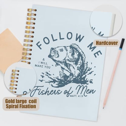 WUCHJ Light Blue Retro Fish Christian Notebook, Matthew 4:19 Bible Verse Journal, Religious Scripture Spiral Notebook Journal for Note Taking, Christian Faith Based Gifts for Women Men, 5.5x8.3 Inch - color: light blue fish follow me