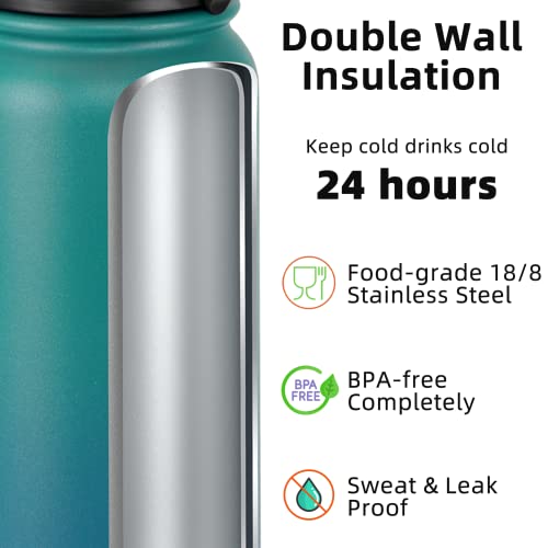 Fanhaw 20 oz Insulated Stainless Steel Water Bottle with Anti-Dust Chug Lid, Leakproof Vacuum Metal Everyday Use Bottle for Kids, Teens & Adults, Back to School Essentials (Green Blue) - color: Green Blue, style: 20 Ounces