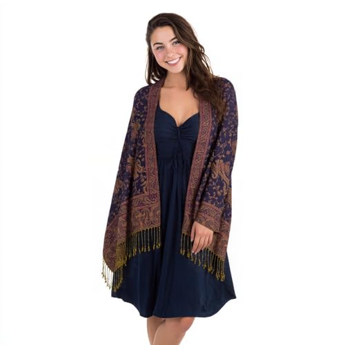 TUSHUSTY Pashmina Feel Rave Shawl Wrap for Women Men Hijab Scarf - color: Navy Blue