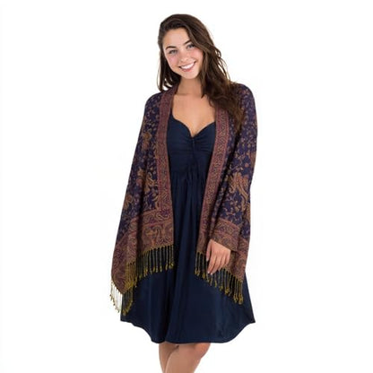 TUSHUSTY Pashmina Feel Rave Shawl Wrap for Women Men Hijab Scarf - color: Navy Blue
