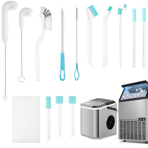Potanro Ice Machine Cleaner Brush Sets,14Pcs Ice Maker Cleaner Tools | Gap Crevice Cleaning Brushes Tools Small Spaces, Scrub Sponge, Thin Brush for Countertop,Cleaning Window Track, Straw, Bottle