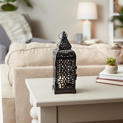 Zingz & Thingz Moroccan Style Candle Lantern Holder, Decorative Light Home Decor, Indoor & Outdoor, 13" Tall, Black