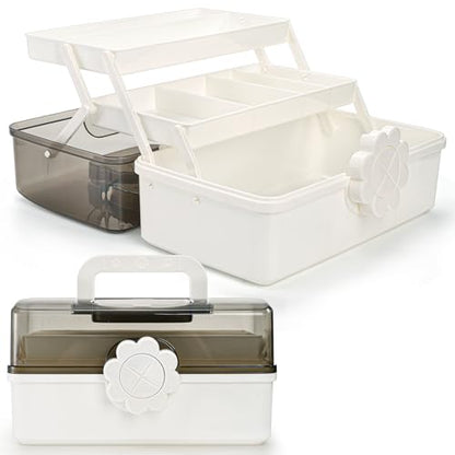 ZOOFOX Three-Layer Plastic Dividing Storage Box, Folding Tool Box Organizer with 2 Trays, Multipurpose Home Utility Case for Medicine, Sewing, Hair Accessories and Cosmetic