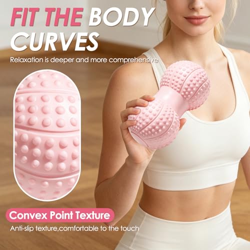 Large Peanut Massage Ball 4.3" Double Lacrosse Ball for Myofascial Release | Hard lacrosse ball for deep tissue, yoga, acupoint pressure, trigger point and muscle relaxer therapy - color: Pink-large Peanut Ball