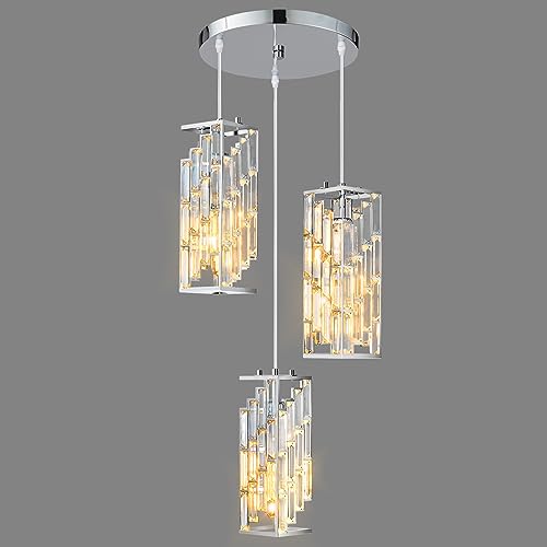 Chrome Pendant Lighting Modern Pendant Light, Mini Crystal Chandeliers,Adjustable Pendant Light Fixture for Kitchen Island Dinning Room Bedroom (3 Light) - color: Chrome, size: 3-Light
