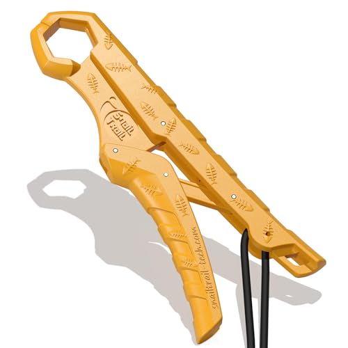 7.5'' Floating Fish Gripper, Fishing Grabber | Catfish Mouth Pliers, Caught Bass Holder, Fish Scale Hook Clamp, Saltwater Lip Grip Tool with Lanyard, Gifts for Men - color: Yellow