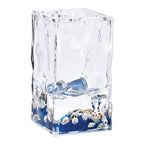 4 Piece Acrylic Liquid 3D Floating Motion Bathroom Vanity Accessory Set Oceam Theme Shell Toothbrush Holder, Tumbler, Soap Dispenser, Soap Dish - size: 4-piece, style: Shell
