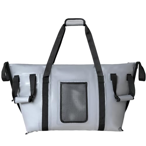 Buffalo Gear Insulated Fish Cooler - 27.5QT 58QT Waterproof Flat Bottom Bag, Leakproof and Fishing Kill Bag - color: Grey-58QT