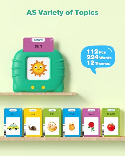 Talking Flash Cards for Toddlers 1 2 3 4 Year Olds, Montessori Language Learning with 224 Words, Pocket Speech Therapy Playthings, Children's Sensory Educational Device, Green - style: 224 Words English Green